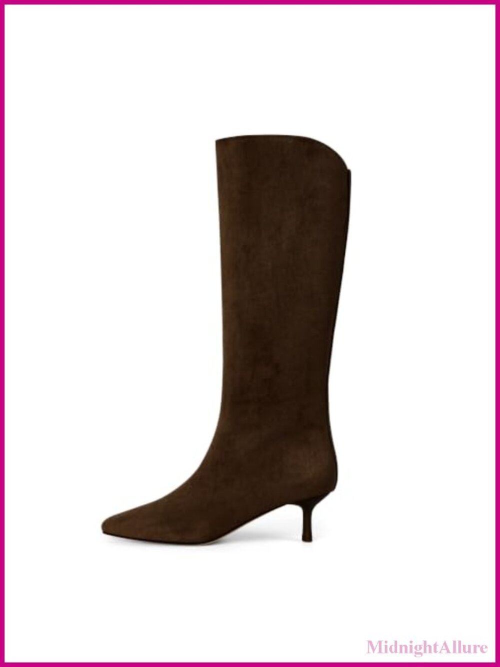Faux Suede Knee High Boots Side Zipper Kitten Heel Pointed Toe